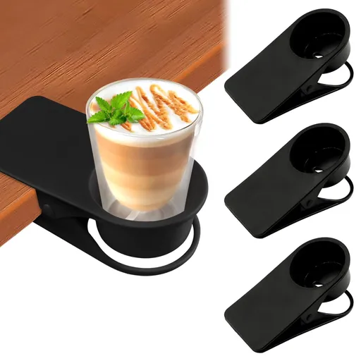 3PCS Drinking Cup Holder Clip, Chair Desk Bottle Cup Stand DIY Glass Clamp Storage Saucer Clip for Potted Plant Beverage Soda Coffee Mug Holder Clip for Home & Office (Black)
