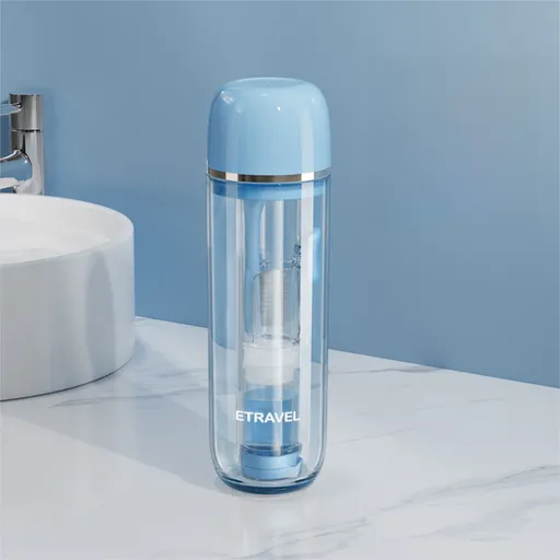 Blue Portable 2-in-1 Travel Toothbrush/Toothpaste Organizer & Mouthwash Cup - Lightweight and Durable Crystal Clear PC Material