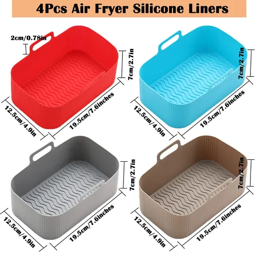 4PCS Air Fryer Silicone Liners,Dual Air Fryer Silicone Pot for 8 QT,Heat Resistant Rectangular Silicone Air Fryer Basket