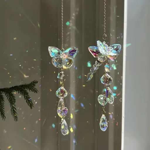 Crystal Butterfly Sun Catcher Window Hanging Decoration Rainbow Maker, Car Mirror Hanging Accessories, Rear View Mirror Hanging Décor