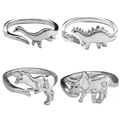 Dinosaur Rings, 4pcs Cute Dinosaur Adjustable Rings, Dinosaur Ornament, Animal Jewelry, Jurassic Era Dinosaur