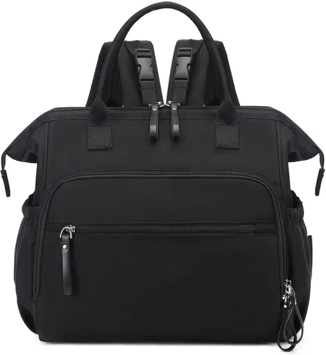 Convertible Diaper Bag - Wide Opening - 14 Pockets - Stylish - Baby Changing Bag - with Stroller Buckle - Diaper Bag - Waterproof (Black)