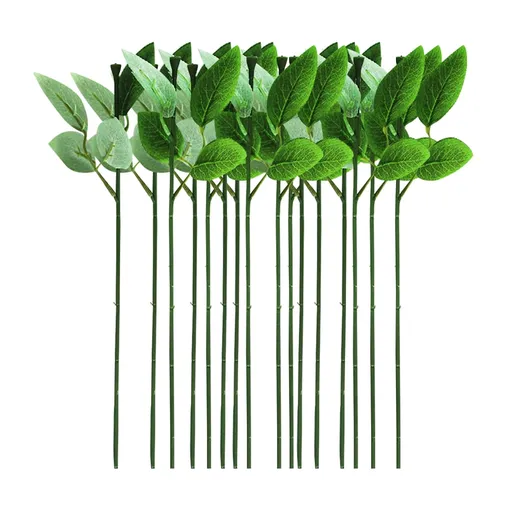 30 Pcs Green Rose Stems with Leaves Floral Wire for Flower Arrangement and Craft Decoration