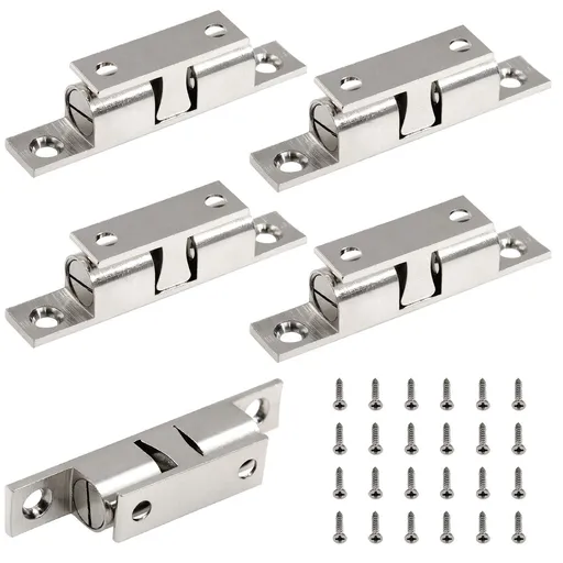 5Pcs 2.75"/ 70mm Double Ball Tension Roller Catch Latch, Solid Brass Hardware Fitting with Screws for Cabinet, Closet & Furniture Door, Chromium Plated
