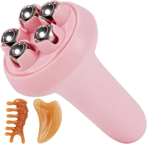 Massager - Portable Lymph Massage Roller - Neck Roller - Massage Tool - Helps Release Muscles, Face and Body - Face Roller - Facial Gua Sha Set (pink)