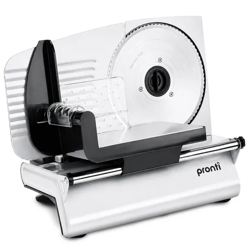 Pronti White Electric Food Slicer 200W with Adjustable Thickness 1 to 15mm Serrated and Fine Edge Stainless Steel Blades