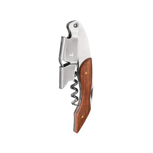 Sommelier Waiter Corkscrew Spring Loaded Double Lever Wine Opener Waiter’s Bartender Accessory, Stainless Steel and Wood, Set of 1