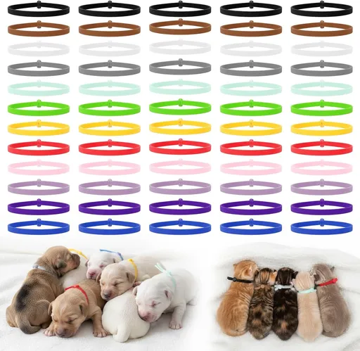 Puppy Collars for Litter, 60 Pcs 4 Inch Elastic Puppy Litter Collars Colored Identification Bands Assorted ID Cords Whelping Collar for Puppies Newborn Kittens New Born Pets,12 Colors