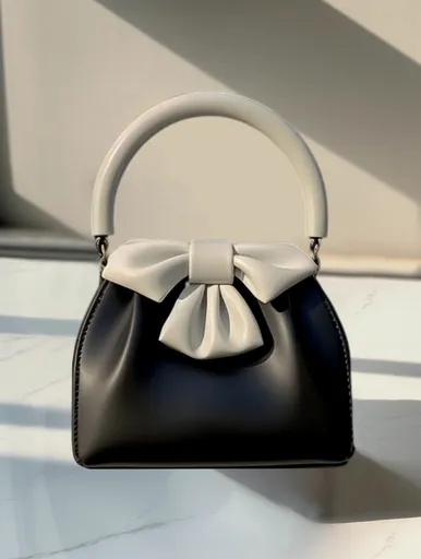 Top Handle Handbag Black and White Bow Compact Elegant Design