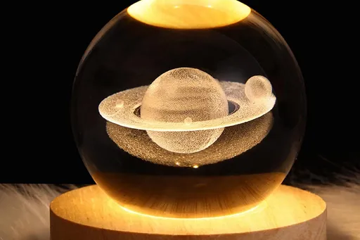 3D Milky Way System Ball with LED Stand Base Romantic Decor 3D Galaxy Crystal Ball Night Light Glass Sphere Paperweight Decorative Balls Birthday Christmas Gifts for Boys Girls - Saturn