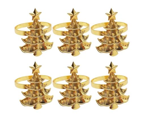 6Pcs Christmas Tree Wedding Home Xmas Party Table Decor Towel Buckle Napkin Ring-Golden