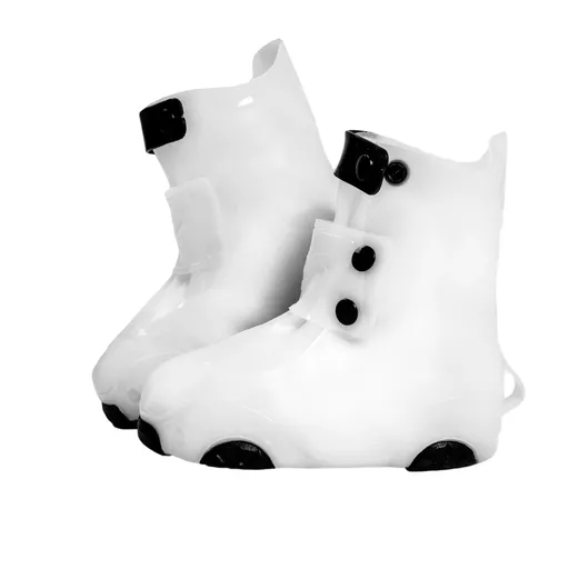 White Waterproof Pull-On Rain Overshoes (3XL)- Wide Entry Shoe Protectors with Multi-Snap Adjustment, Deep Grip Tread and Reinforced Sole for Wet Weather and Outdoor Activities