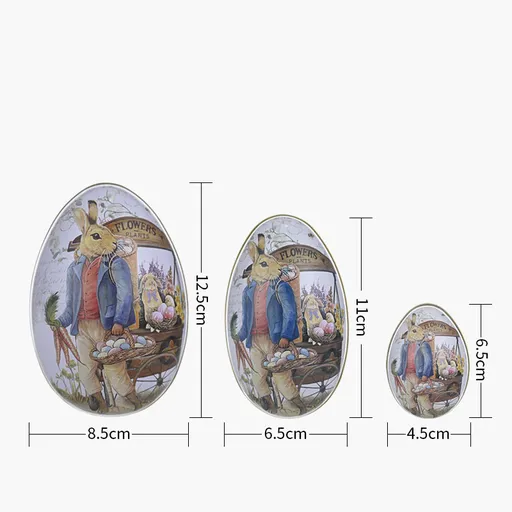 Easter Decorative Tin Egg Set of 3 Sizes with Vintage Rabbit Artwork for Home Display and Gift Giving(Style D)