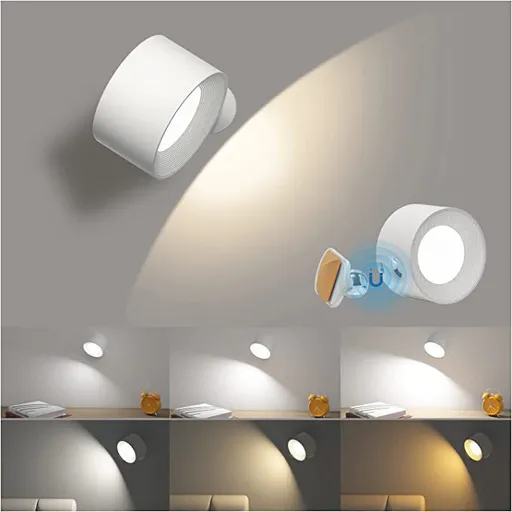 White Rechargeable LED Magnetic Wall Light - Touch Control, 3 Colors & Dimmable, USB Portable Night Lamp for Reading & Cabinets