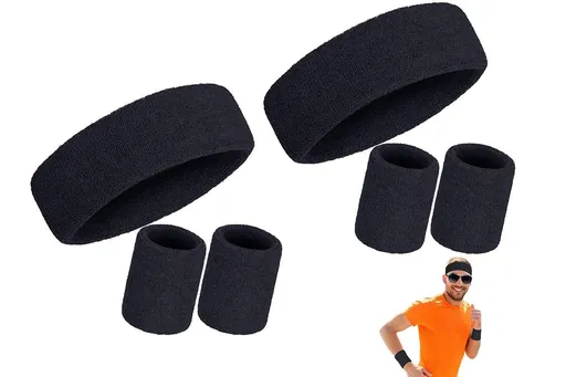 2 Pack Sweatbands Sports Headband for Tennis Badminton Yoga - Black