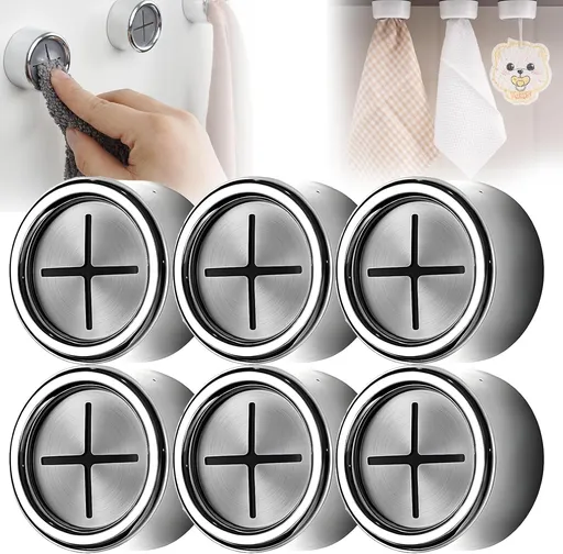 Creative Towel Hook with Premium Chrome Finish, 2025 New Round Adhesive Push Towel Hooks for Kitchen, Bathroom, Cabinet (Chrome, 6pcs)