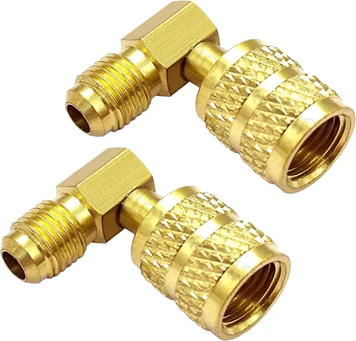 1/4" SAE Male to 5/16" SAE Female Flare Swivel Port 90 Degrees Elbow Adapter for R410A Mini Split HVAC System (Pack of 2)