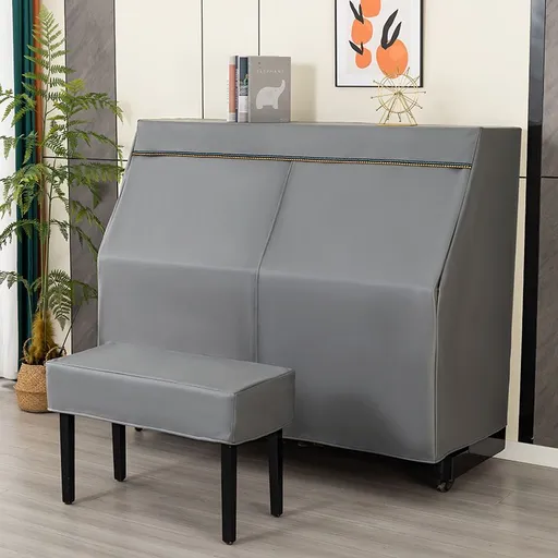 Leather Upright Piano Cover, Piano Full Cover Dustproof Waterproof, Universal Upright Piano Leather Protective Cover, Block Sunlight, Moisture, Dust - Gray - Size Single seat cover+piano cover