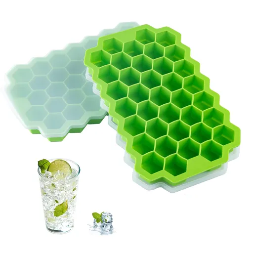 2 PCS Premium Ice Cube Trays, AUSSUA Silicone Ice Cube Molds with Sealing Lid, 74-Ice Trays, Reusable, Safe Hexagonal
