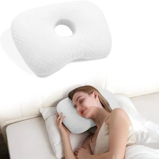 Ear Piercing Pillow with Hole for Side Sleeper Ear Comfort Washable Adjustable - White