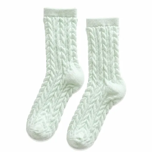 Cable Knit Mid-Calf Socks for Women - 5 Pairs - Stretch Cuff Slouch Style Green