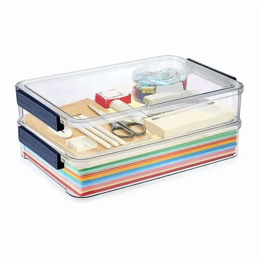 2 Pcs 5.5qt 9 X 13 Plastic Portable Project Case with Snap-Tight Clear Stackable Storage Box with Lids