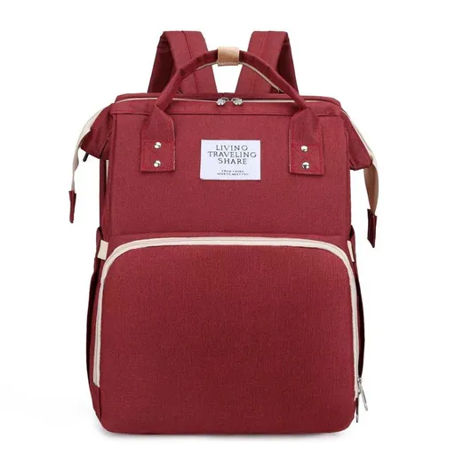 Convertible Baby Bed Diaper Backpack, Waterproof Oxford Multifunction Mommy Bag, Hand/Shoulder/Backpack 3-Way for Travel and Outdoor Use - Red