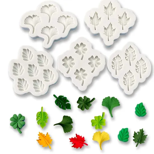 5 Pcs Multi Cavity Mini Ginkgo Leaf Maple Leaf Turtle Back Leaf Clover Silicone Molds for DIY Cake Fondant Biscuit Cookies Soap