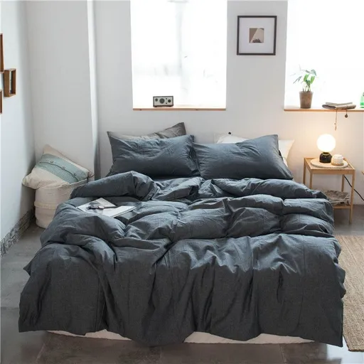 Cotton 4 Piece Set Modern Minimalist White Bed hat kit_1.5m bed-quilt cover 200x 230cm (four-piece set)