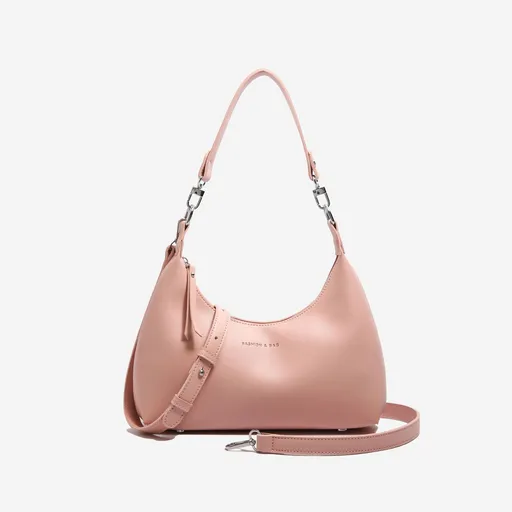 PU Leather Shoulder Bag Trendy Underarm Hobo Bag Adjustable Strap Pink