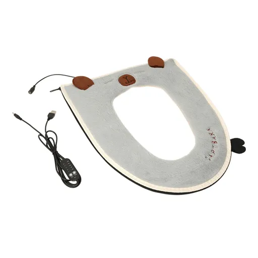 Heated Toilet Seat Cover USB Powered Fast Heating Soft Plush Washable Capybara Design Grey