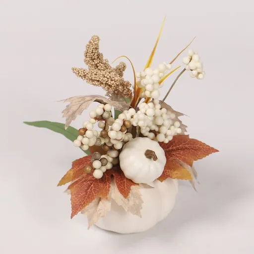 Artificial Pumpkin with Maple Leaf and Berries, Fake Pumpkin Table Centerpiece Ornaments, 8 Inch Fall Pumpkin Decoration, Ideal for Autumn Thanksgiving Harvest Farmhouse Decor, Fall Gifts