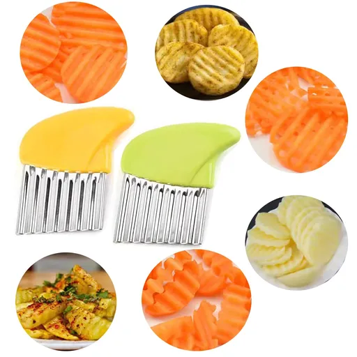 2pc Crinkle Cutter Wavy Chopper Knife - Slicer Helper Stainless-Steel French Fries Cutter for Vegetable Potato Cucumber Carrots