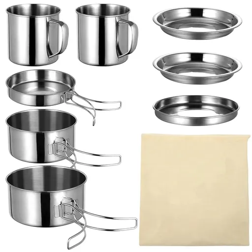 8-Piece Portable Pan Cooking Tool Set with Foldable Lightweight Handles for Outdoor Camping and Backpacking