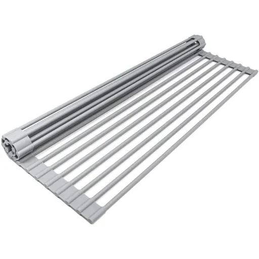 Sink Drainer Basket Roll Up Heat Resistant Dishwasher Shelf with 19 Tubes, Gray, 33 x 45 x 1cm