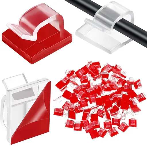120 pieces - Cable clips - Cable holder - Cable clamp - Cord organizer - Outdoor lighting clips - transparent self-adhesive cable clips - for Christmas lights - with adhesive strips - patio decoration - for hanging wires and cable management - 14*14
