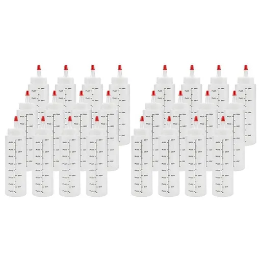24-Pack 8 Oz Condiment Squeeze Bottles with Red Tip Cap - Plastic Squirt Bottle for Ketchup, Sauces, Syrup