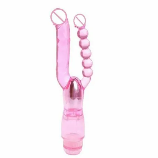 House Of Dasein Pink Purple Double Penetration Jelly Vibrator Vibrating Anal Beads - Pink