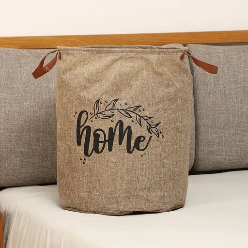 Fabric Storage Bag Cylindrical Large Capacity Retro Cafe PU Handle Barrel 40*50