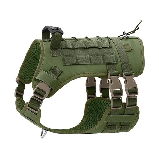 L size Green Tactical Dog Harness for Large Dogs - Oxford Fabric No Pull Vest , Reflective Strips and Adjustable Straps - Heavy Duty Outdoor Walking Gear for Medium to Large Breeds