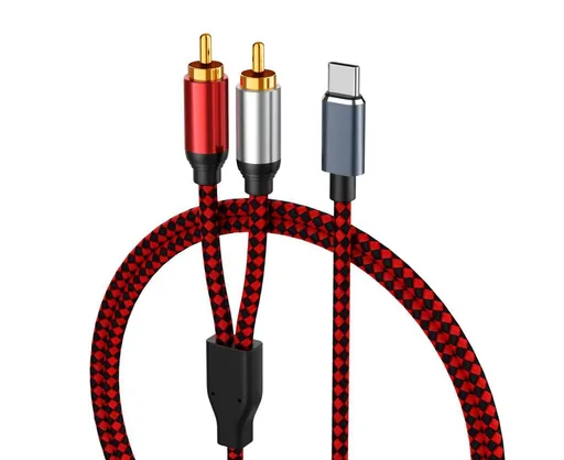 Portable Aluminum Alloy Type C to 2 RCA Audio Cable Connector Adapter for Mobile Phone Laptop Home TTV Speaker Red-Black2