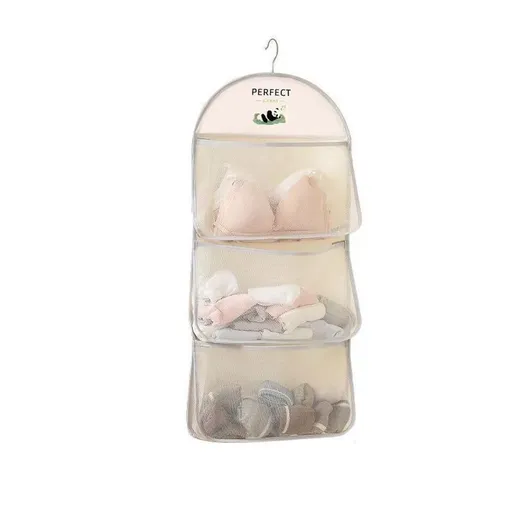 Panda Hanging Storage Organizer - Mesh Sock Holder for Closet Wardrobe - Space Saving Door Hanging Pocket for Underwear Accessories - Triple Layer