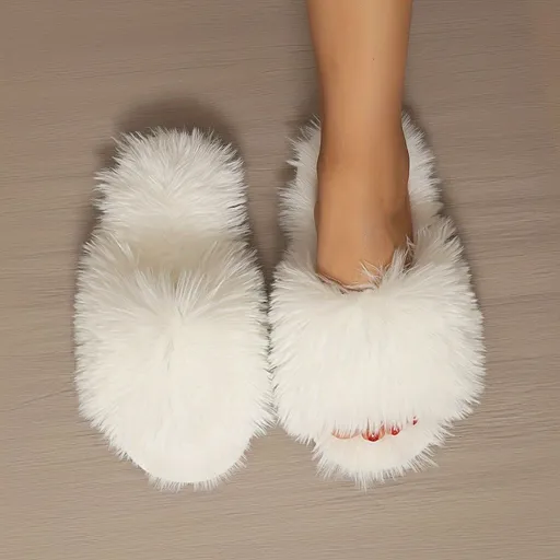 Women'S Furry Slippers High-Quality Slippers Comfortable Slippers Trendy - White - Size 38