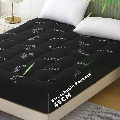 Mattress Topper Hypoallergenic Bamboo Viscose 800GSM King Single Black