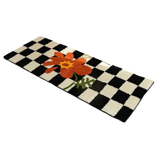 Runner Rug Black White Plaid Pattern Vintage Style Water Absorbent Stain Resistant Runner Carpet for Home Room Type4 40x120cm