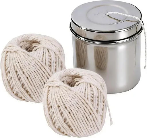 Kitchen Twine with with Stainless Steel Dispenser, 2 Pack 216FT Cooking Twine, 2MM Natural Cotton Butcher Twines for Meat, Turkey, Roast & Kitchen Use, Center Pull Butcher Twines for Cooking