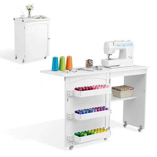 Artiss Folding Sewing Table Sewing Machine Desk Multi-functional Rolling Work Table Craft Station