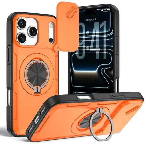 2-in-1 Magnetic Sliding Lens Case, Orange for iPhone 17 Pro