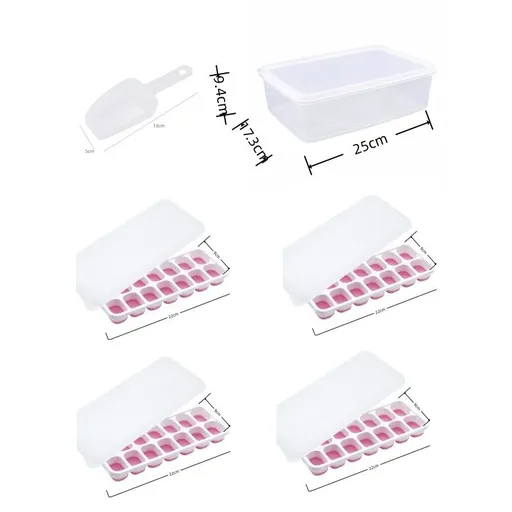 14 Cube Silicone Ice Tray with Lid Pink Set