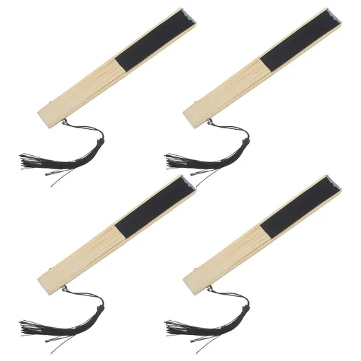 4-Pack Black Silk Folding Fans Painting Blanks for Crafts and Artistic Projects